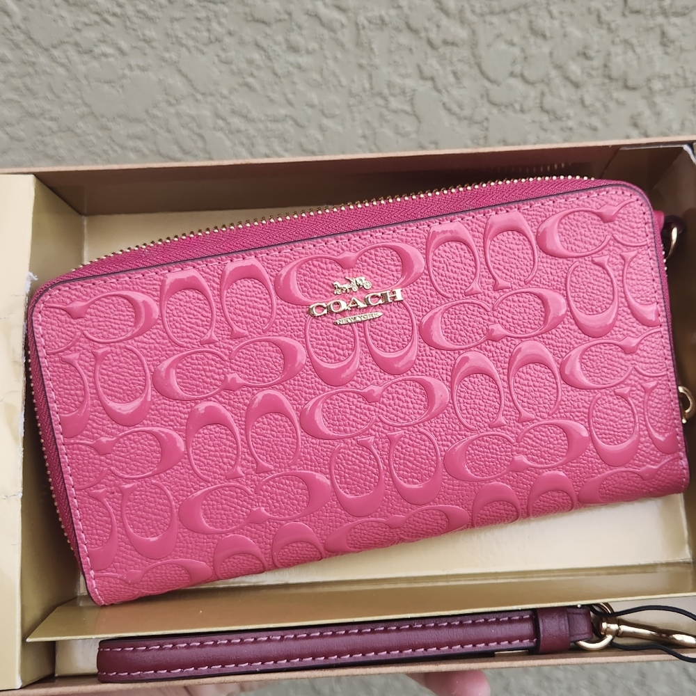 Boxed Long Zip Around Wallet In Signature Leather